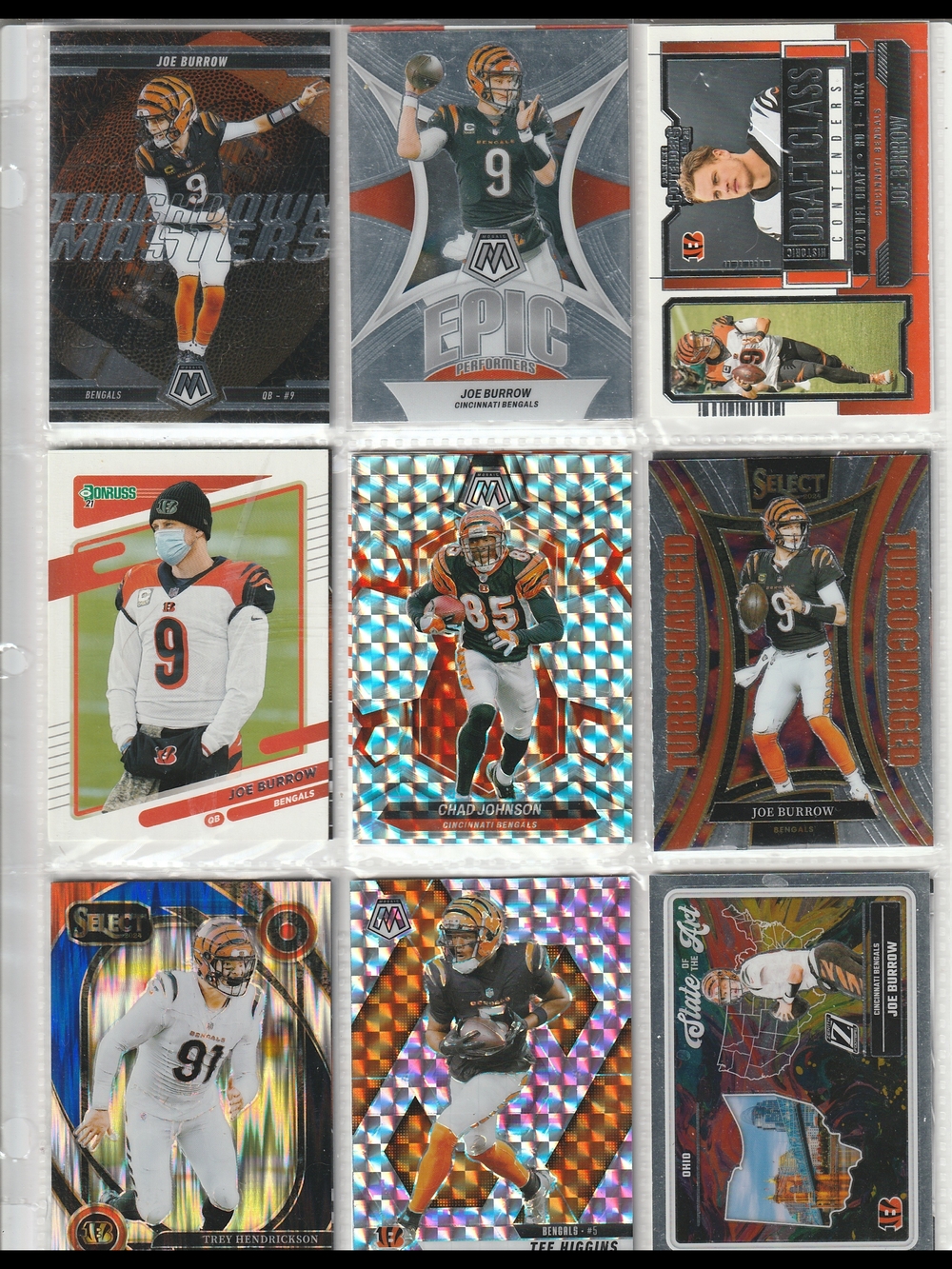 NFL Select Rookie & Insert Football Card Lot — Featuring Joe Burrows Mosiac Lot